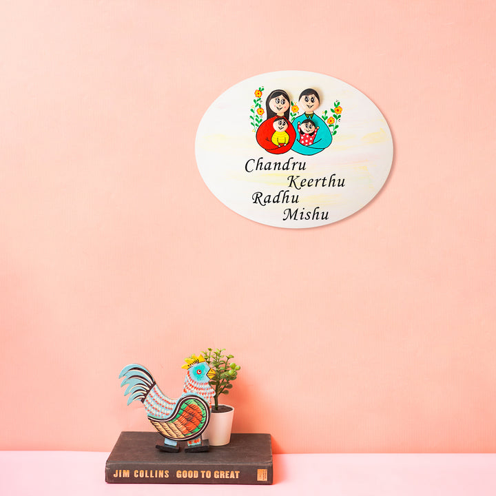 Handmade Clay Pebble Art Colourful Family Nameplate For Family of 4