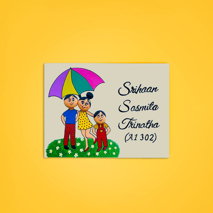 Handpainted Clay Pebble Name Plate For Family 4 - Front View with Name Personalization