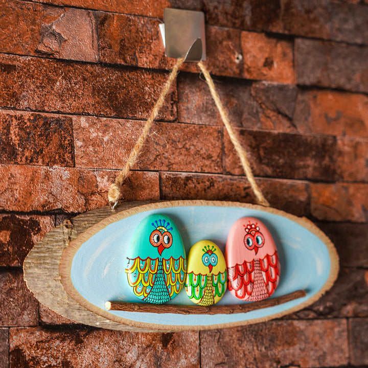 Hand-painted Owl Family Wall Hanging - Zwende