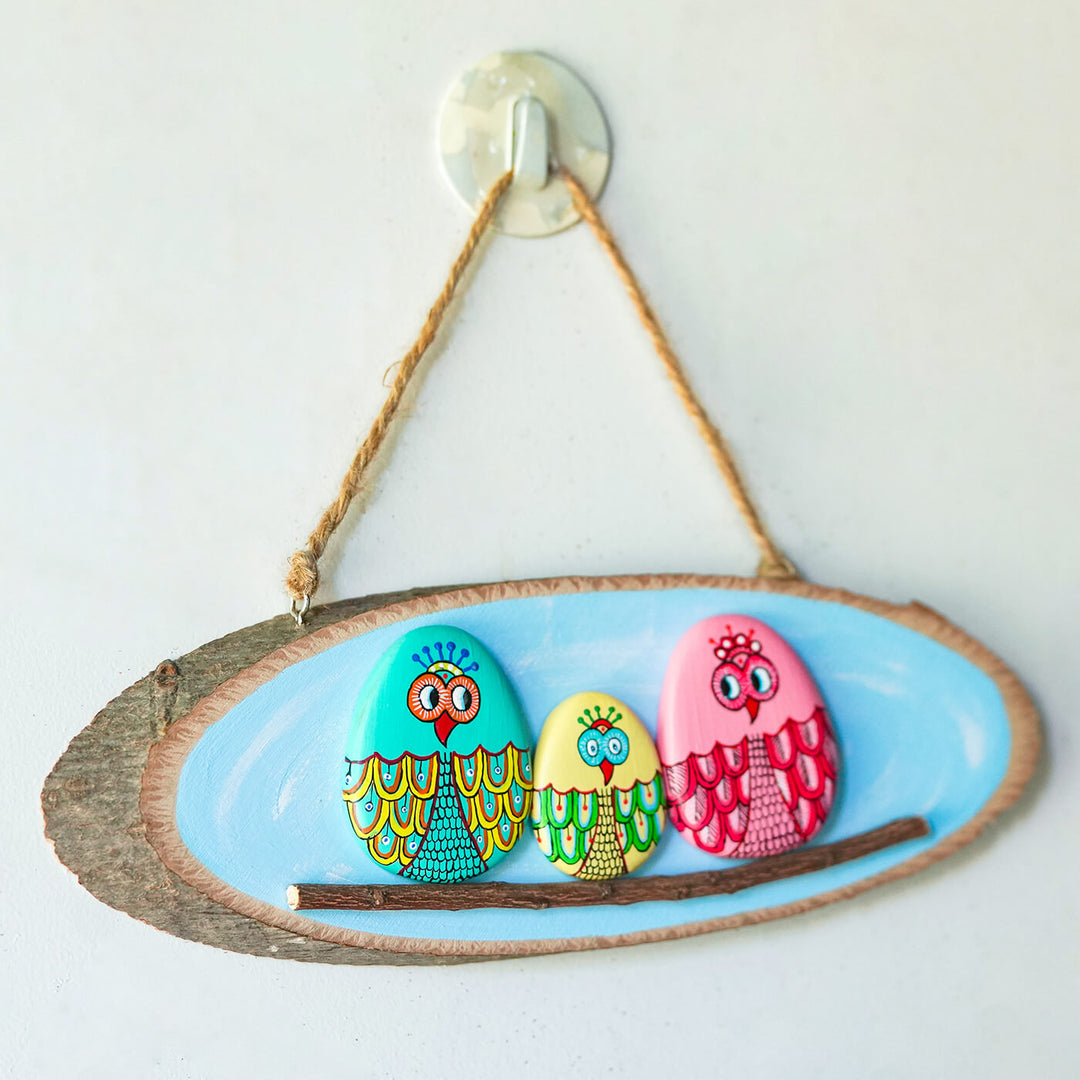 Hand-painted Owl Family Wall Hanging - Zwende