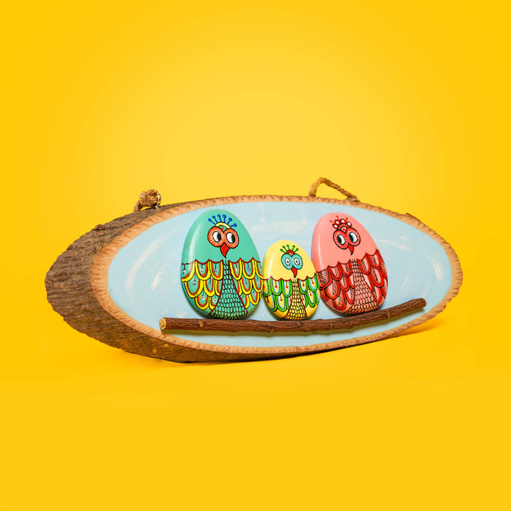 Hand-painted Owl Family Wall Hanging - Zwende