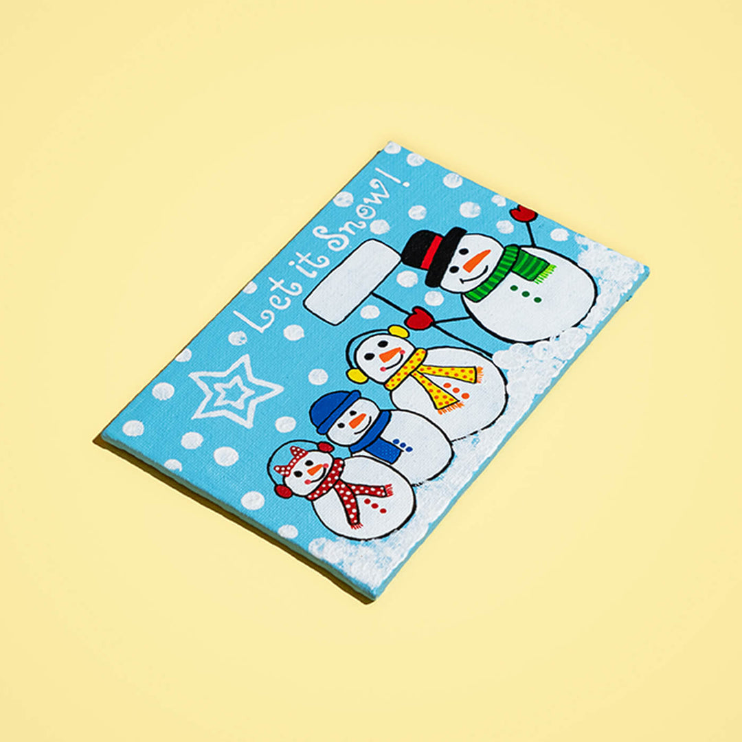 Hand-Painted Snowman Family Canvas Wall Hanging