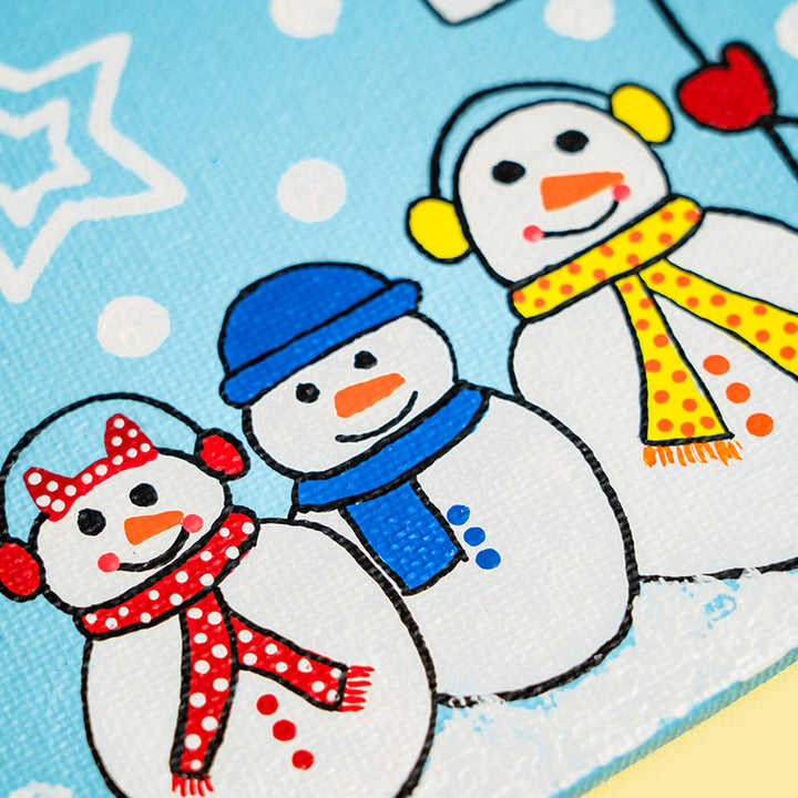 Hand-Painted Snowman Family Canvas Wall Hanging