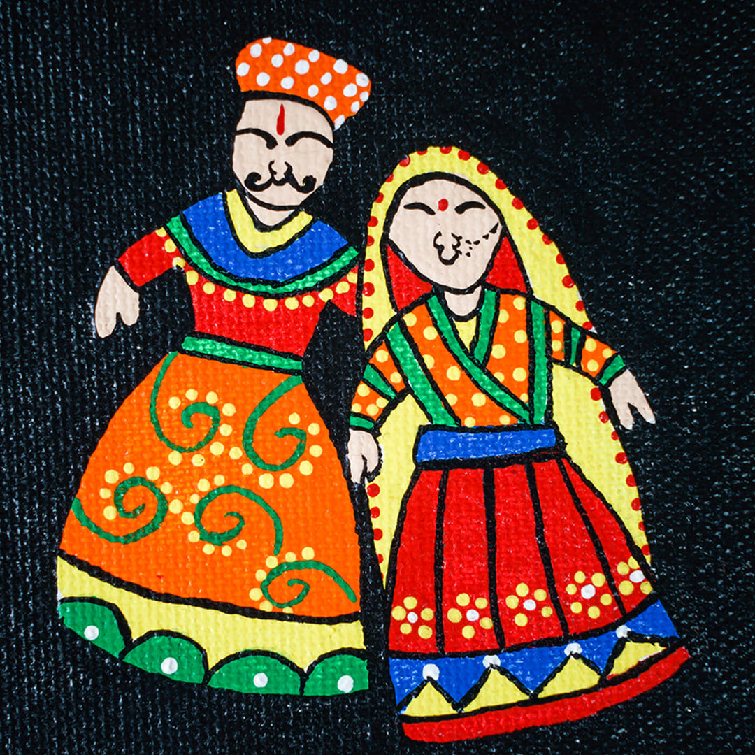 Hand Painted Rajasthan Quirky Canvas Wall Hanging
