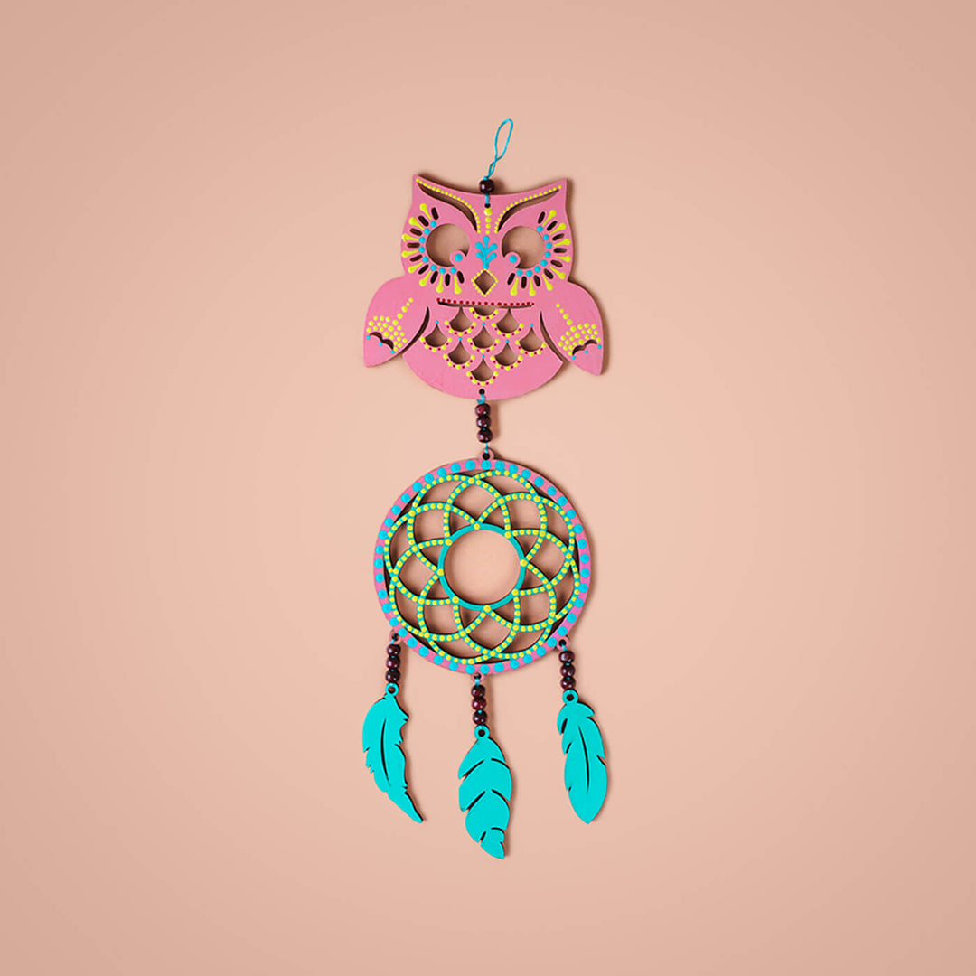 Pink Owl Wooden Dream Catcher