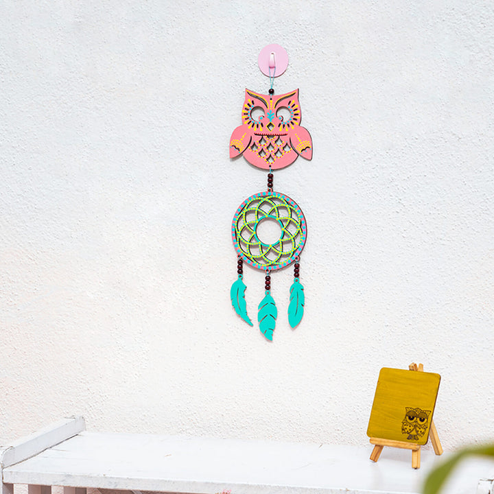 Pink Owl Wooden Dream Catcher