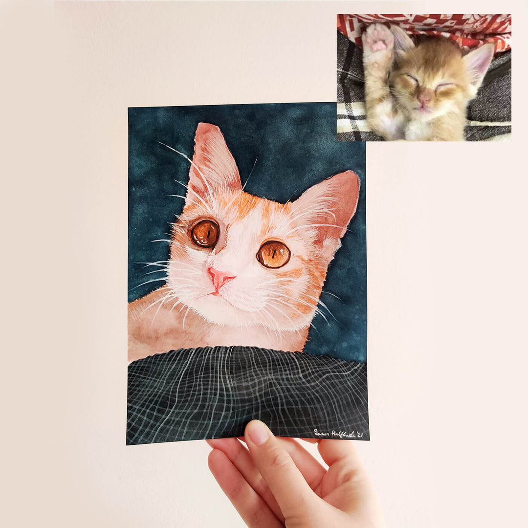 Personalized Watercolor Pet Portrait - Cat