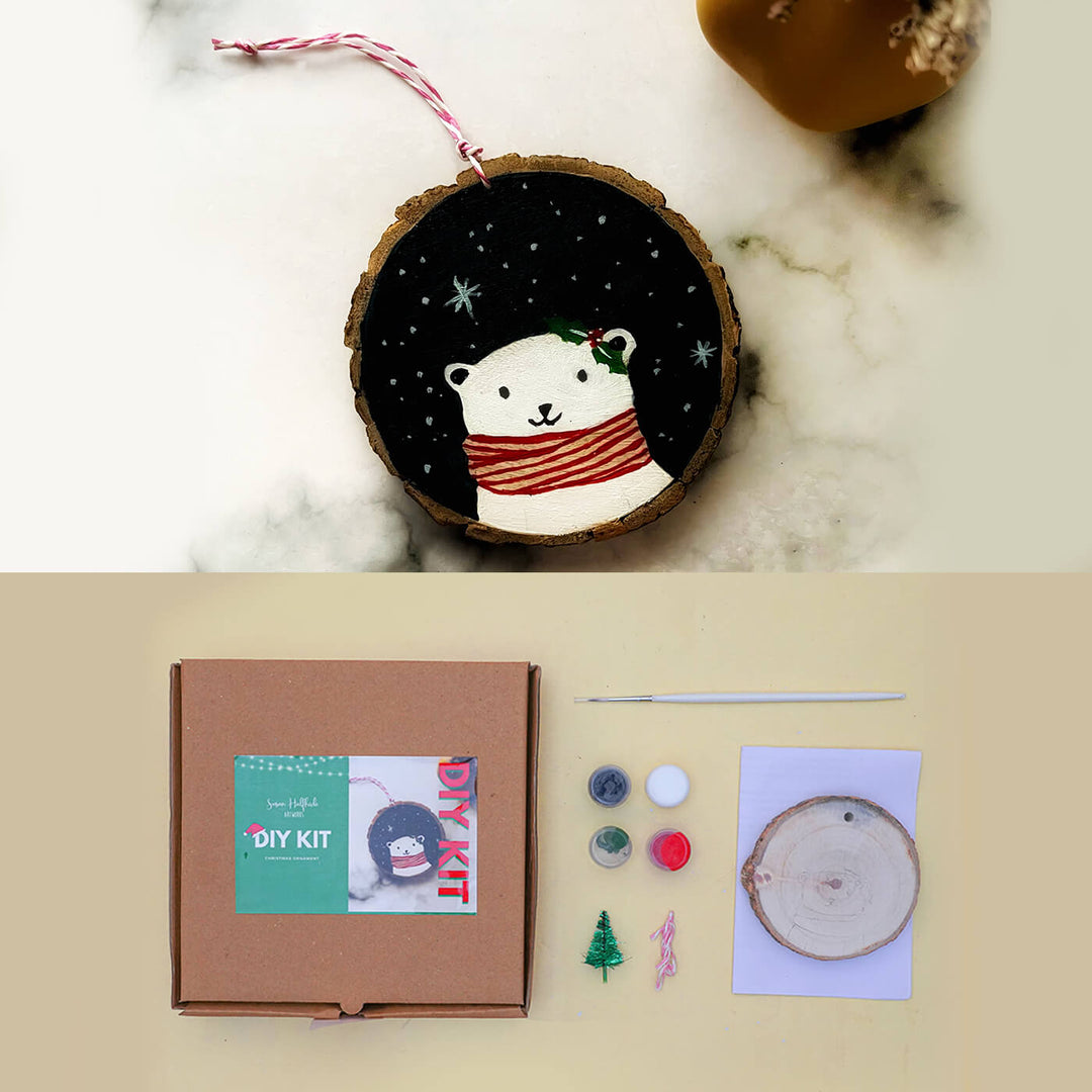 Handpainted Wooden Bark Slice Christmas Ornament DIY Kit
