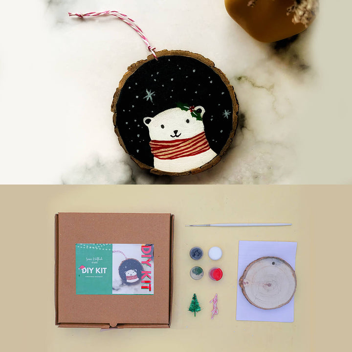 Handpainted Wooden Bark Slice Christmas Ornament DIY Kit
