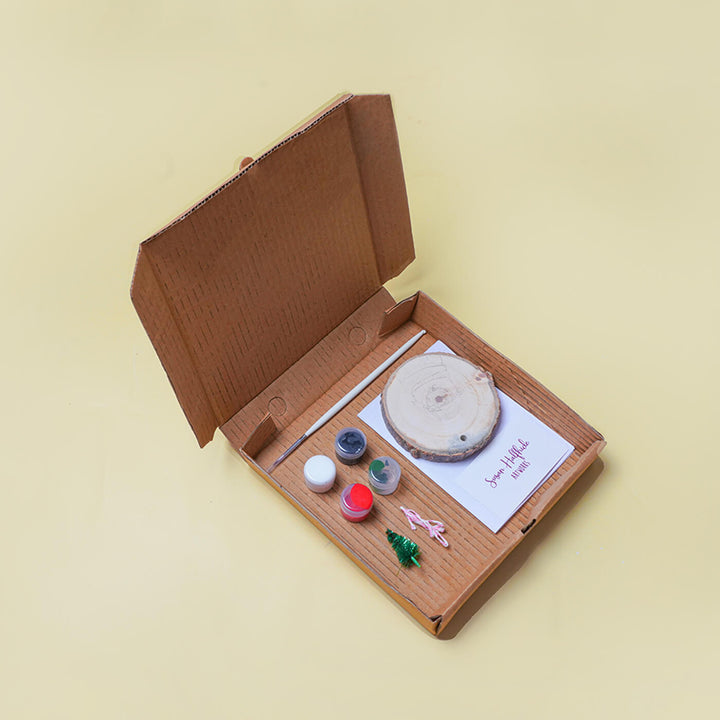 Handpainted Wooden Bark Slice Christmas Ornament DIY Kit