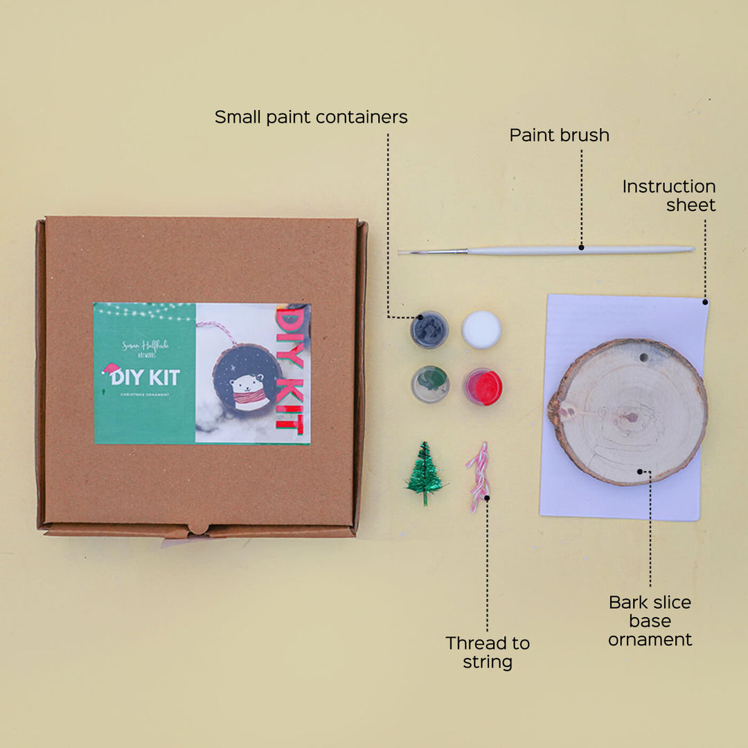 Handpainted Wooden Bark Slice Christmas Ornament DIY Kit