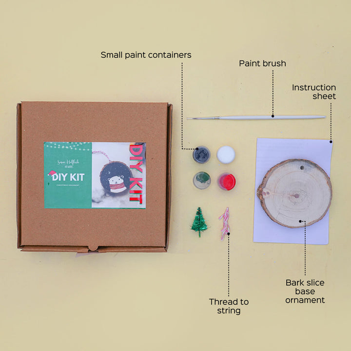 Handpainted Wooden Bark Slice Christmas Ornament DIY Kit