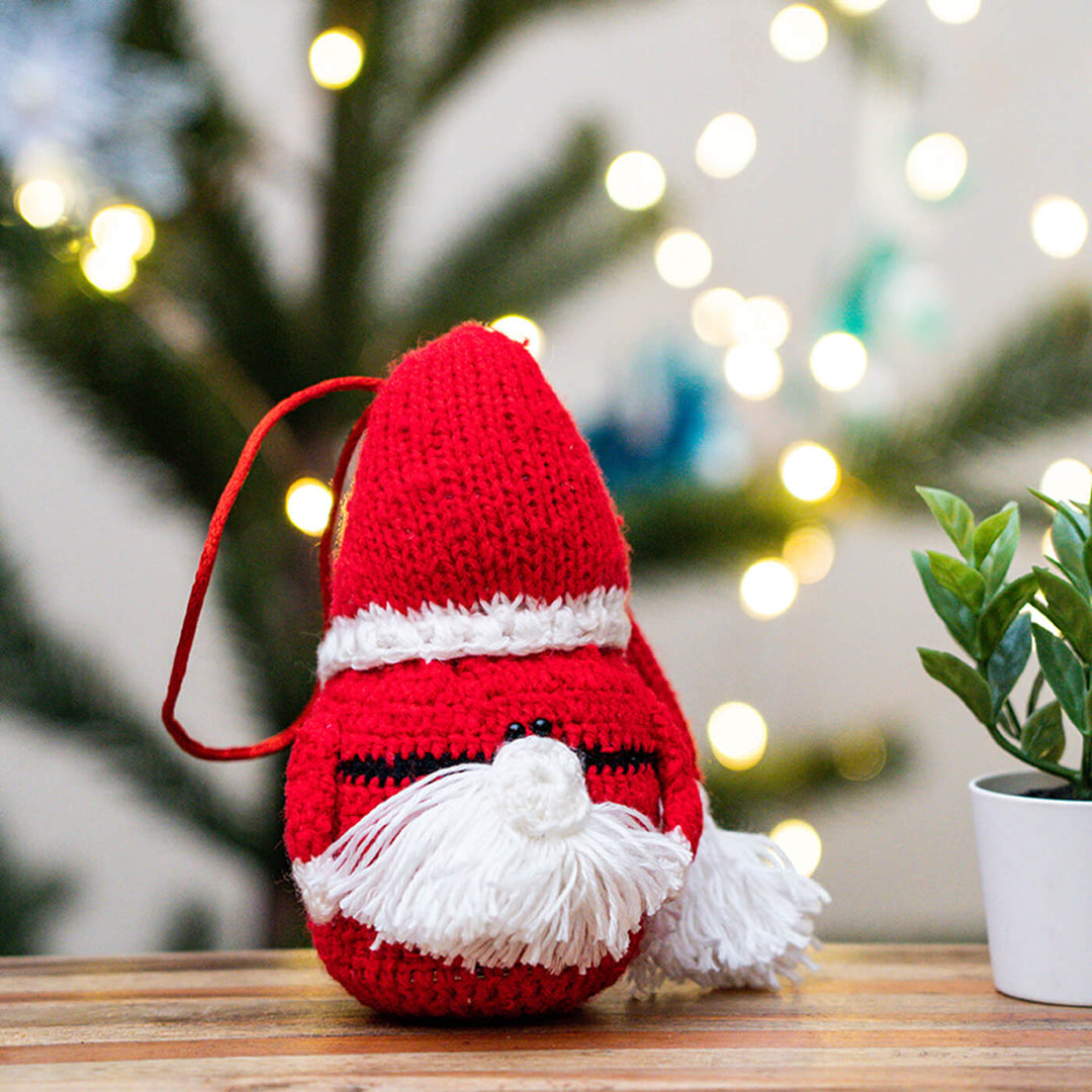 Handmade Upcycled Santa Claus Crochet Woollen Ornament For Christmas Tree Decoration