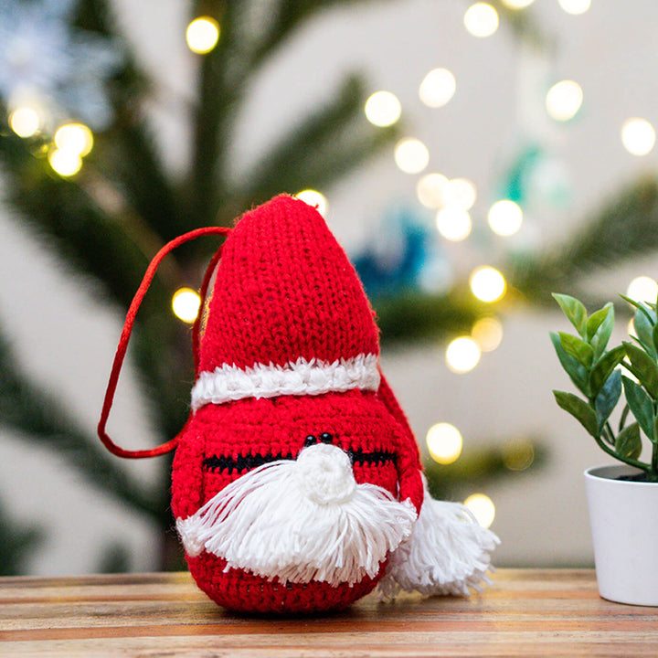 Handmade Upcycled Santa Claus Crochet Woollen Ornament For Christmas Tree Decoration