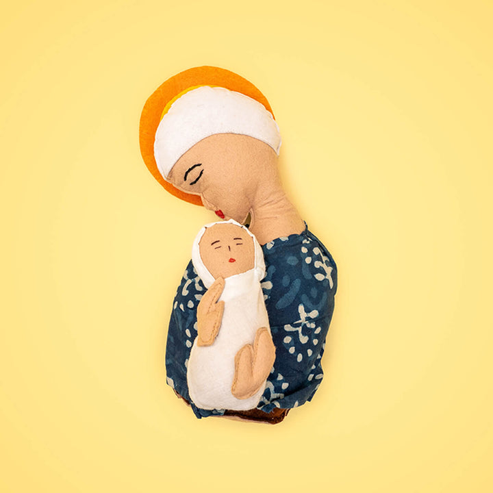 Upcycled Mother Mary and Baby Jesus Felt Soft Toy