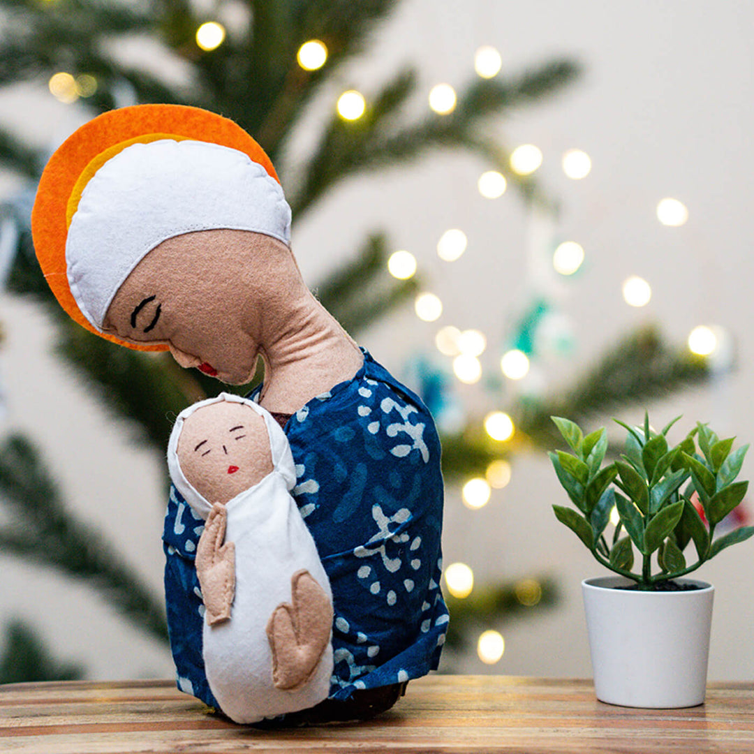 Upcycled Mother Mary and Baby Jesus Felt Soft Toy