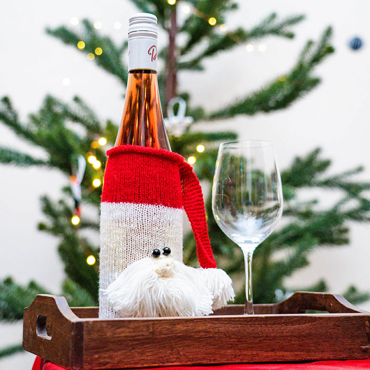 Upcycled Santa Wool Knitted Wine Bottle Cover