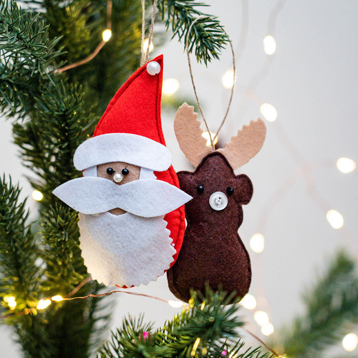 Handmade Upcycled Santa And Reindeer Felt Ornaments For Christmas Tree Decoration | Set Of 2