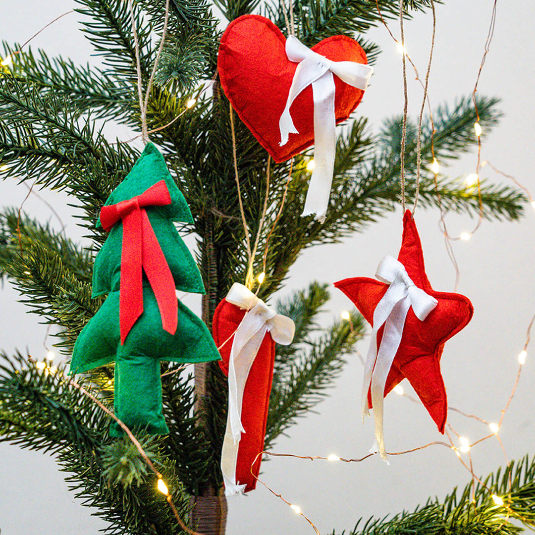 Handmade Upcycled Xmas Felt Ornaments For Christmas Tree Decoration | Set Of 4