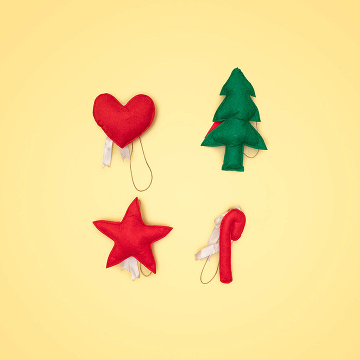 Handmade Upcycled Xmas Felt Ornaments For Christmas Tree Decoration | Set Of 4