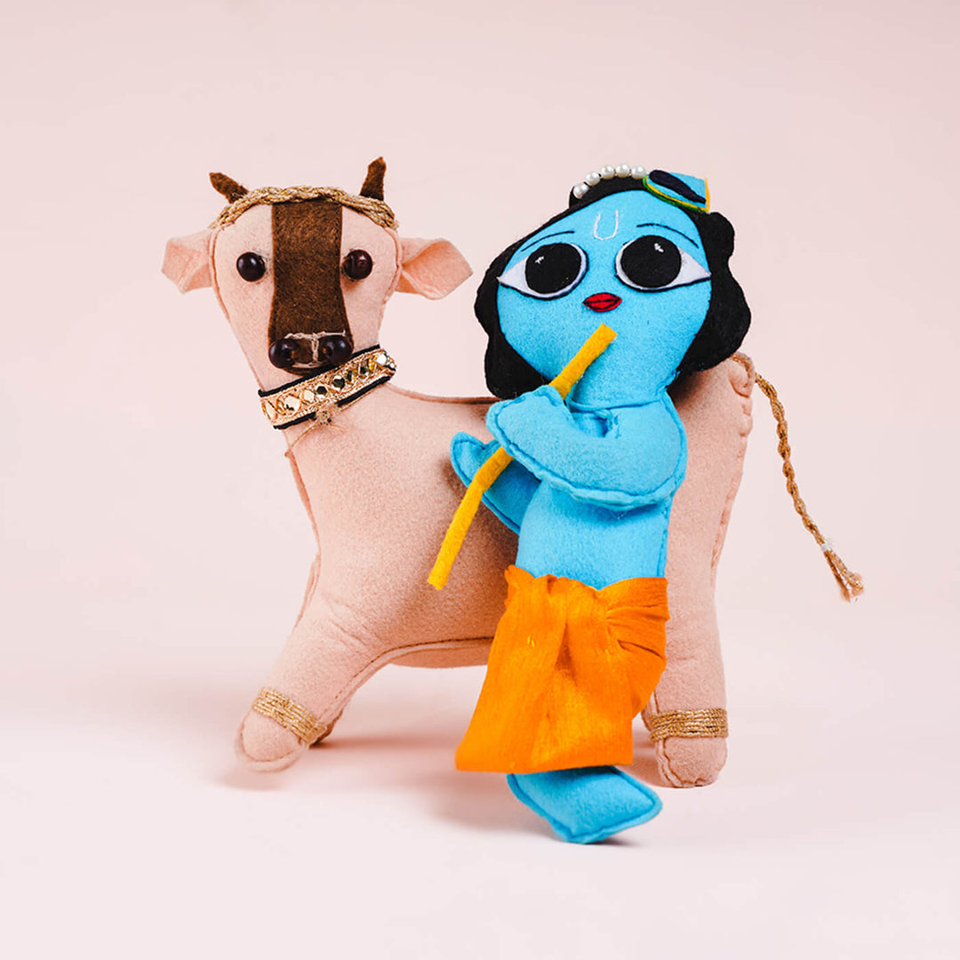 Upcycled Fiber Lord Krishna & Kamdhenu Soft Toy