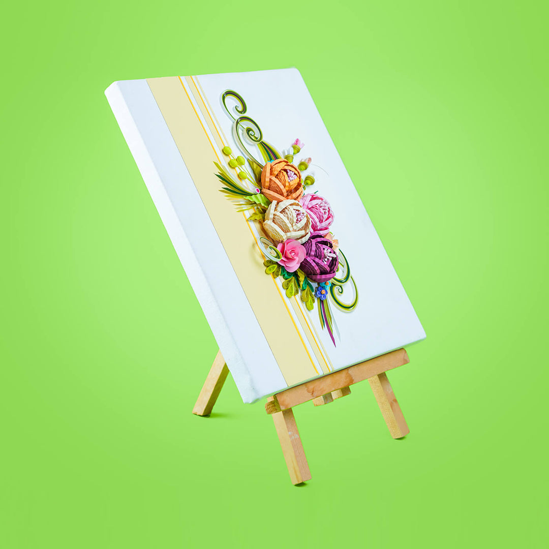 Small Canvas Wall Decor Frame With Paper Quilled Flowers