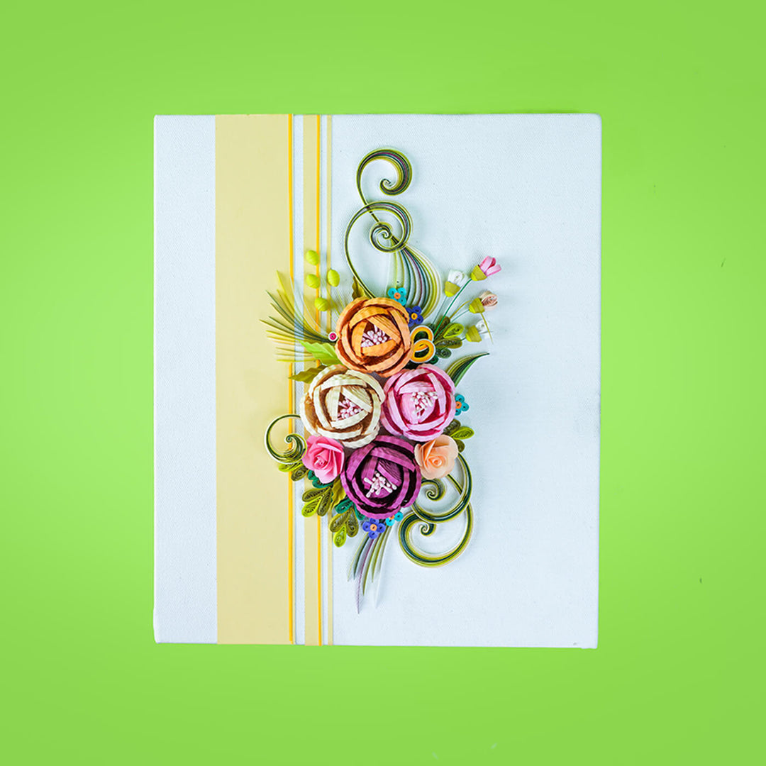 Small Canvas Wall Decor Frame With Paper Quilled Flowers