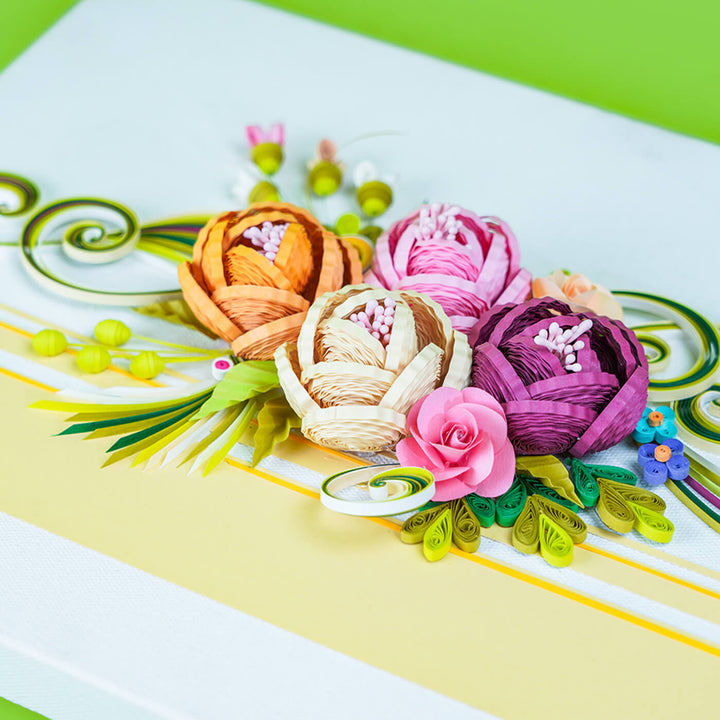 Small Canvas Wall Decor Frame With Paper Quilled Flowers