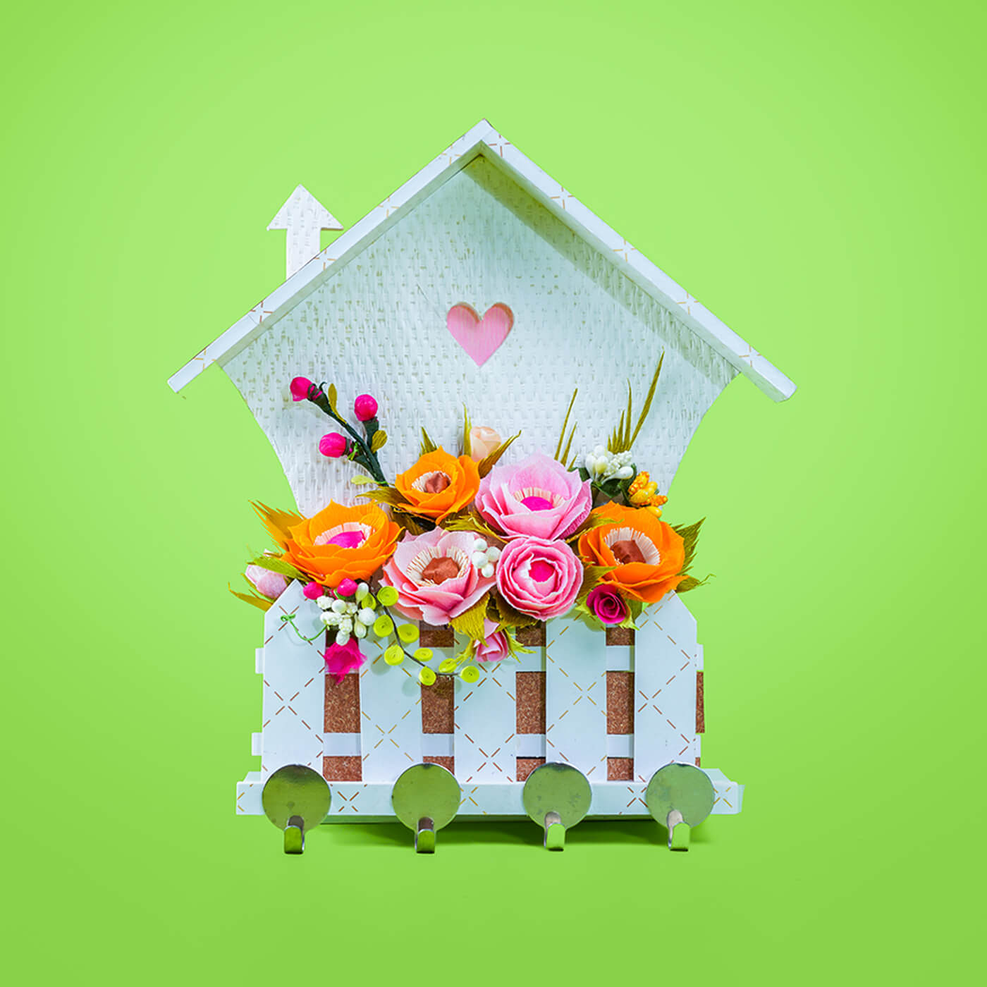 Buy House Shaped MDF Key Holder With Quilled Flowers Online On Zwende