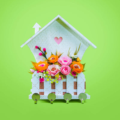 House Shaped MDF Key Holder With Quilled Flowers