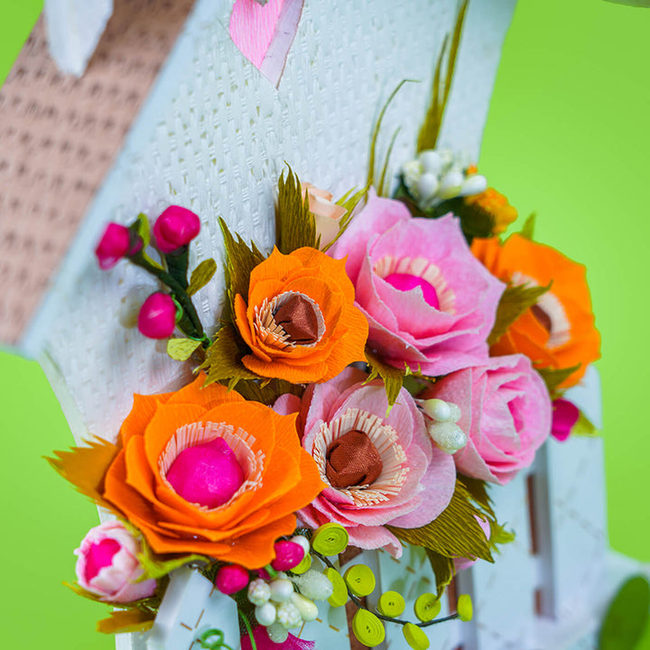 House Shaped MDF Key Holder With Quilled Flowers