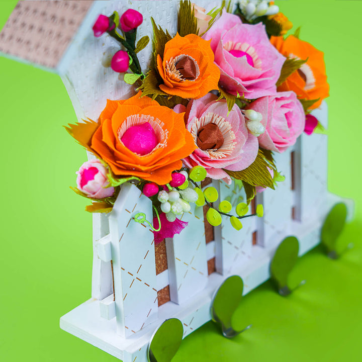 House Shaped MDF Key Holder With Quilled Flowers