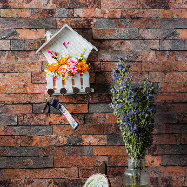 House Shaped MDF Key Holder With Quilled Flowers