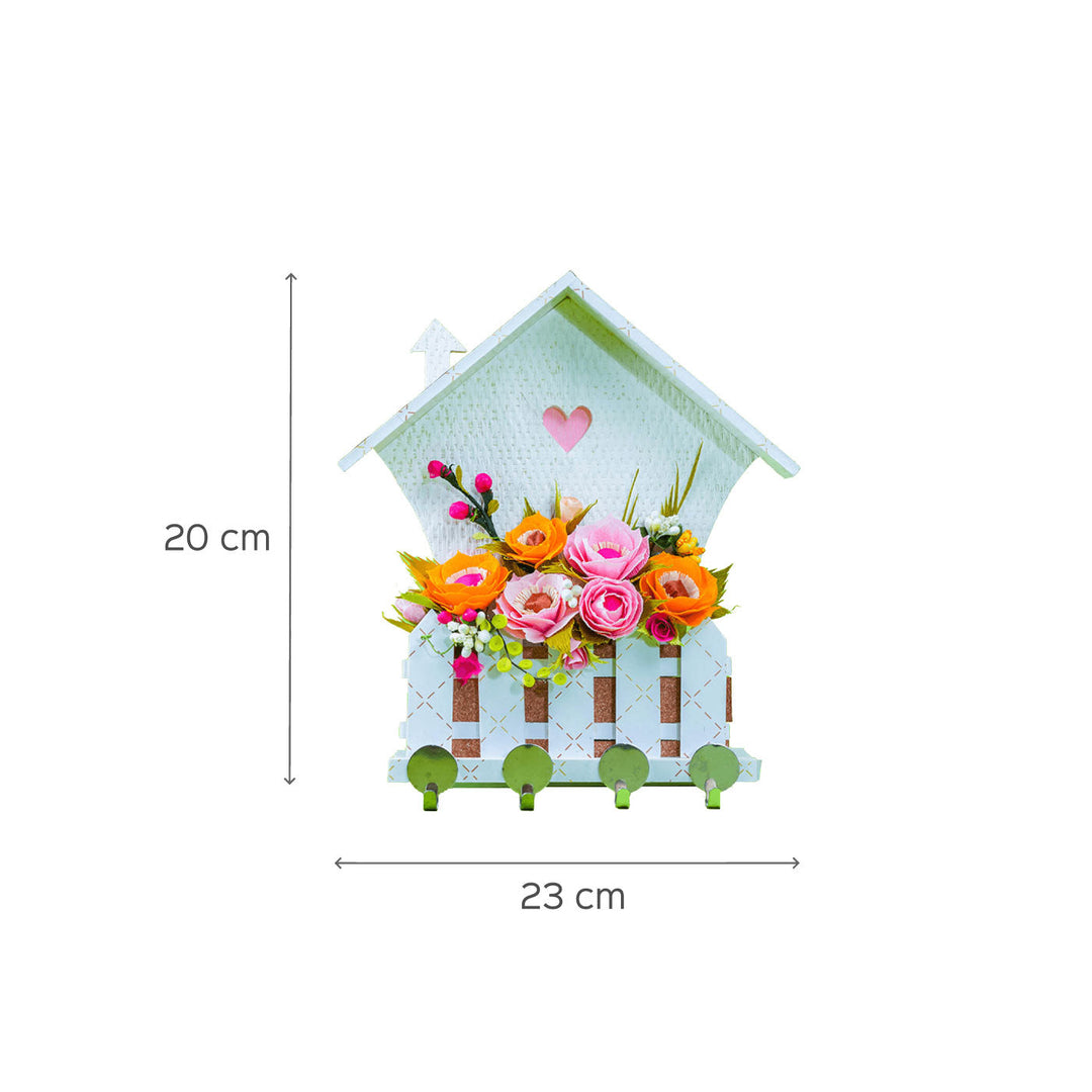 House Shaped MDF Key Holder With Quilled Flowers