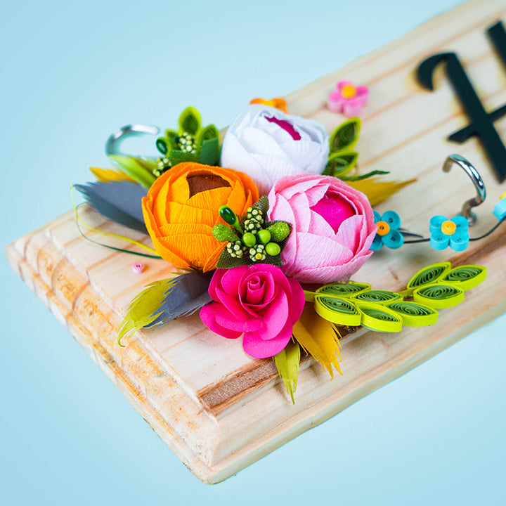 Decorative Wooden Key Hanger With Quilled Flowers