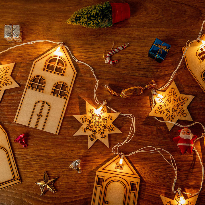 Handmade Sinora Festive Birch Wood Garland With Lights For Christmas Decoration
