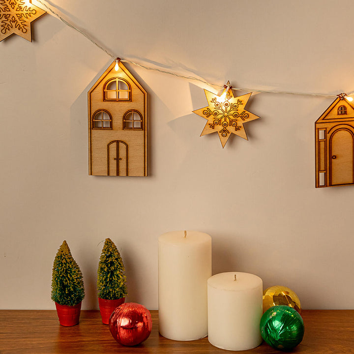 Handmade Sinora Festive Birch Wood Garland With Lights For Christmas Decoration