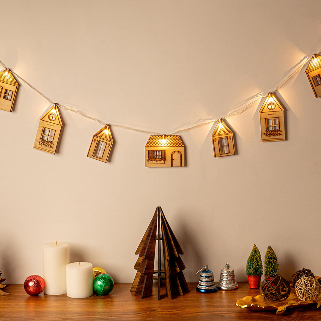 Handmade Harlow Festive Birch Wood Garland With Lights For Christmas Decoration