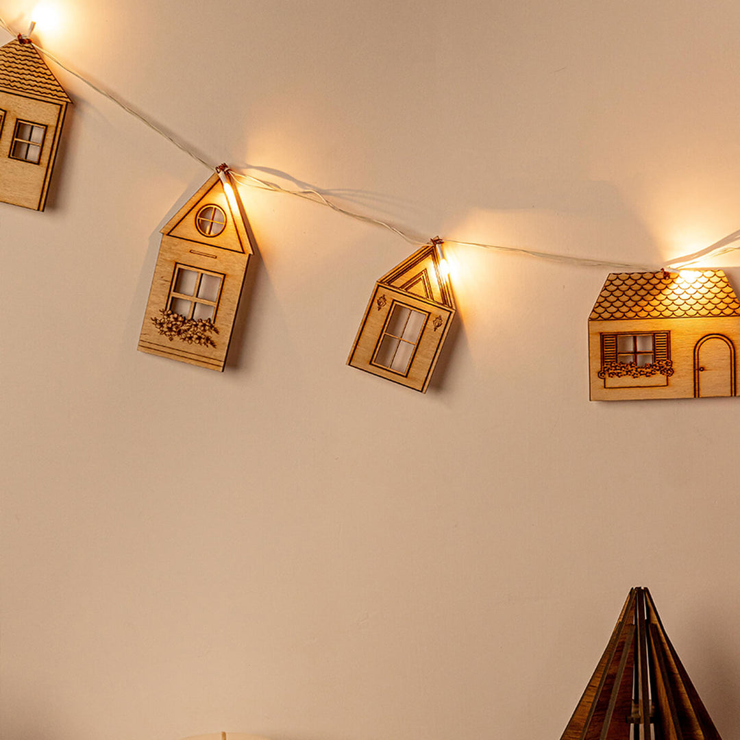 Handmade Harlow Festive Birch Wood Garland With Lights For Christmas Decoration