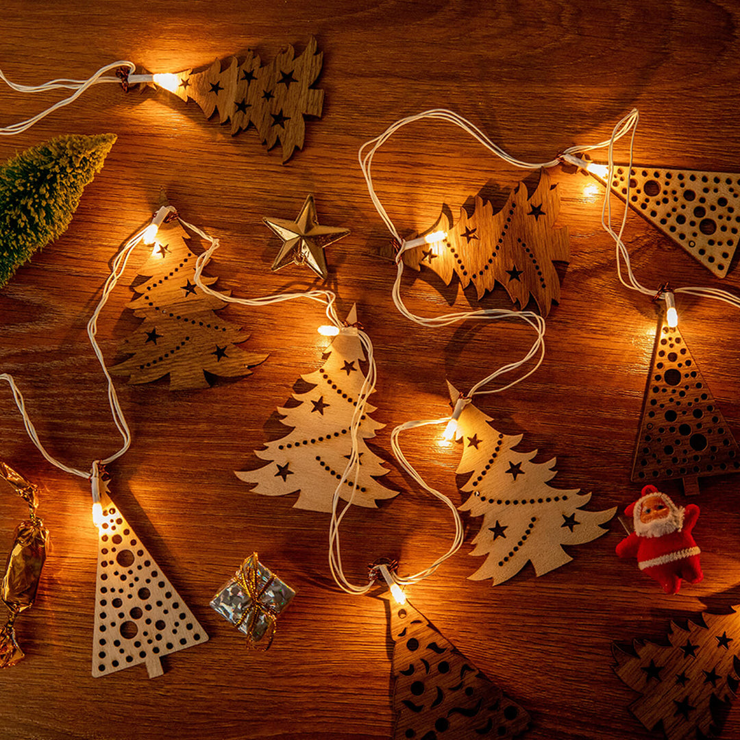 Handmade Grenes Festive Birch Wood Garland With Lights For Christmas Decoration