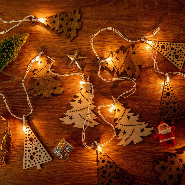Handmade Grenes Festive Birch Wood Garland With Lights For Christmas Decoration