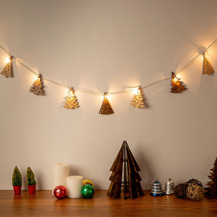 Handmade Grenes Festive Birch Wood Garland With Lights For Christmas Decoration