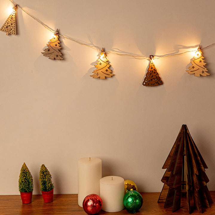 Handmade Grenes Festive Birch Wood Garland With Lights For Christmas Decoration