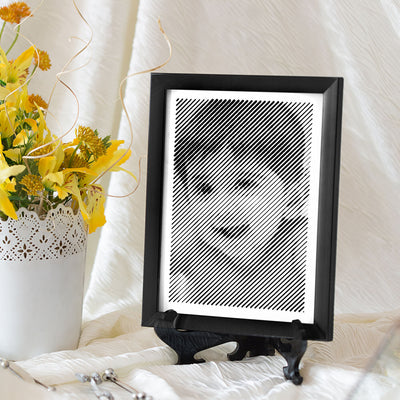 Black & White Portrait With Diagonal Line Engraving - Handmade Marble