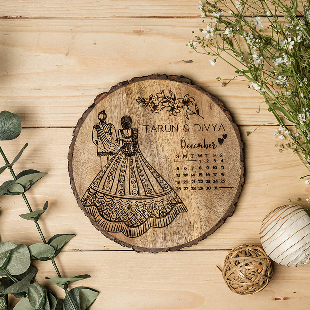 Engraved Wooden Plaque For North Indian Couples | Customized Wedding Gift