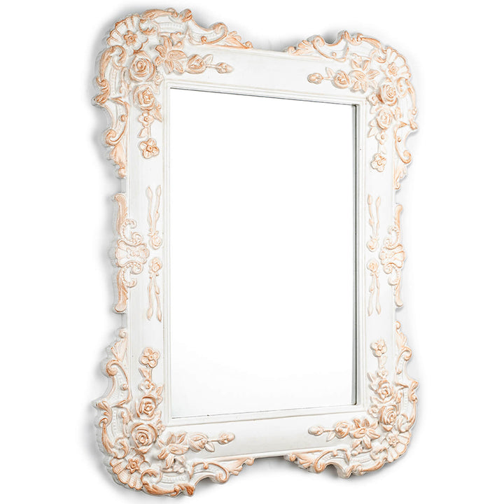 Anna Wall Mirror - Carved Blush Roses - White