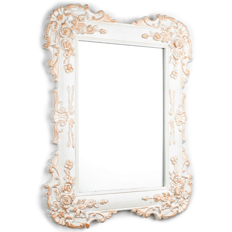 Anna Wall Mirror - Carved Blush Roses - White