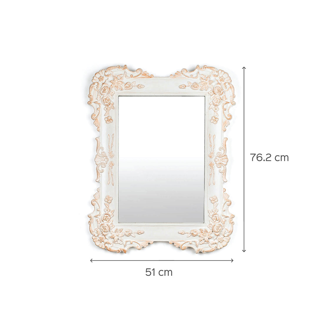 Anna Wall Mirror - Carved Blush Roses - White