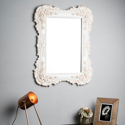 Anna Wall Mirror - Carved Blush Roses - White