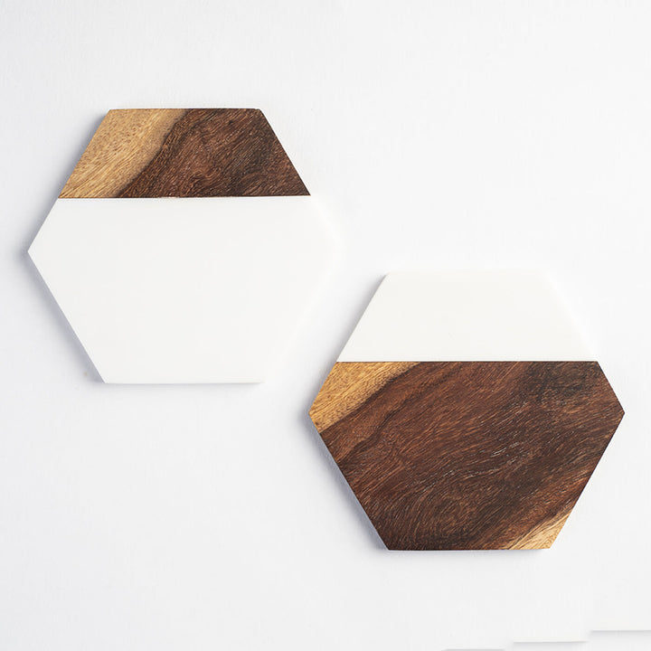 Hexagonal Coaster - Rosewood and Handmade Marble - Set of 4